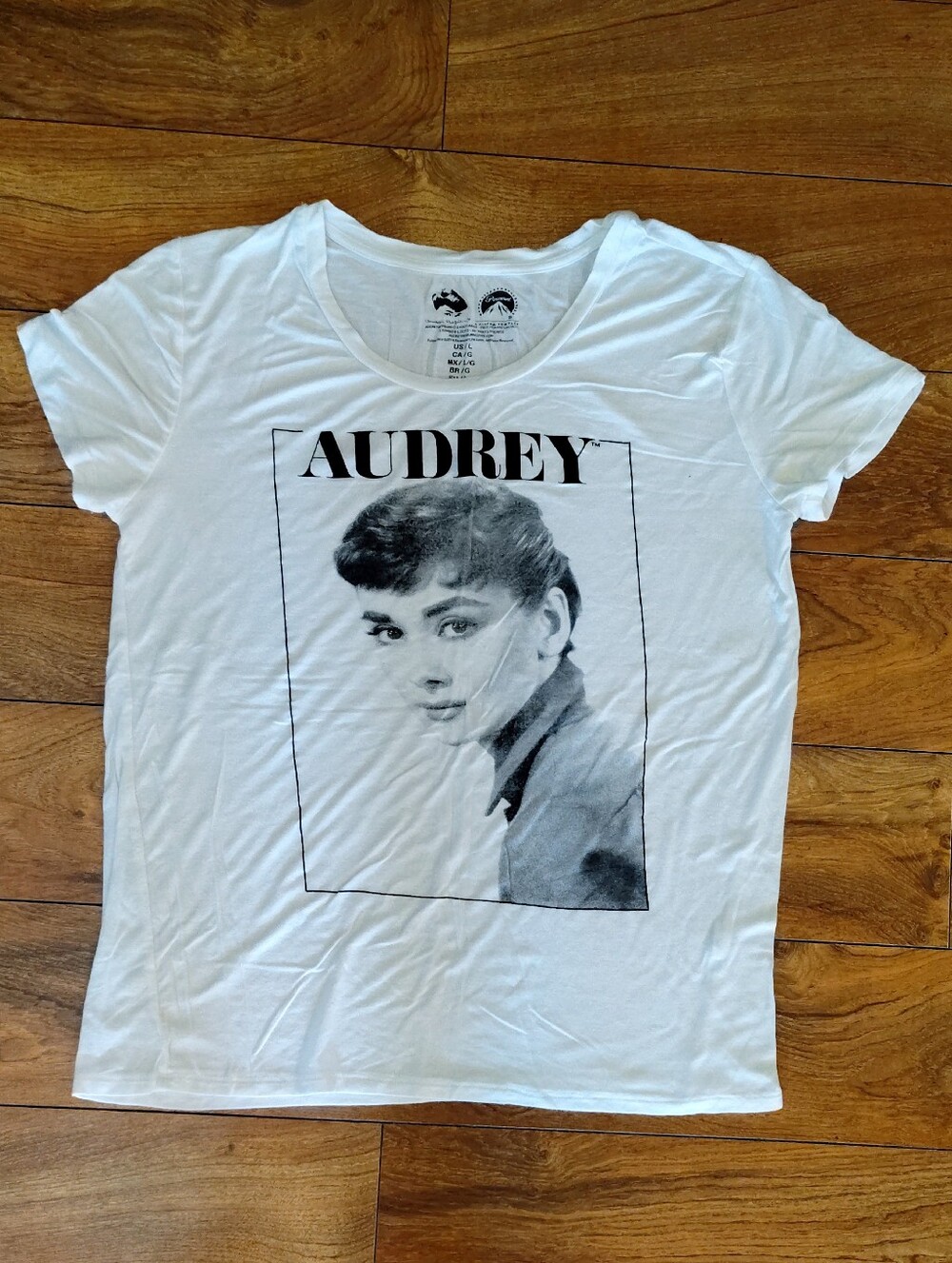 Y2K 2000s Audrey Hepburn Graphic White & Black Tee SZ Large Rockabilly Retro